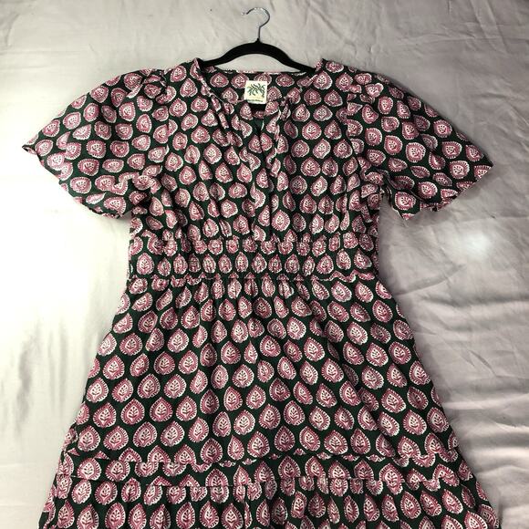 Citrus by Called to Surf Floral Maxi Dress Size M Green/Pink Cinched Waist Boho - Picture 2 of 11